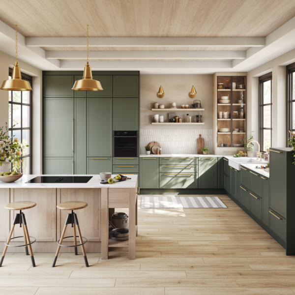 Panoramica di una cucina con tonalità pastello