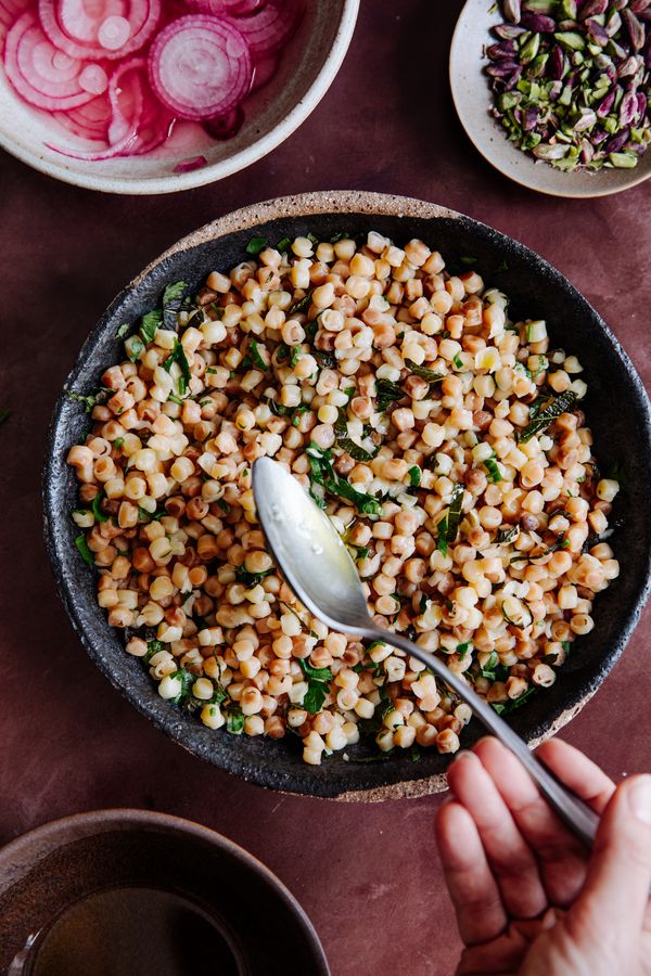 Fregula sarda presented in a bowl. 