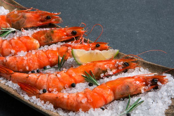 Gamberi cotti nel sale grosso