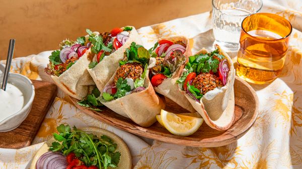 Air fryer falafel sandwich with hummus