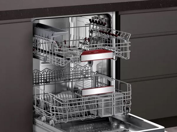 Dishwasher with door down showing inside