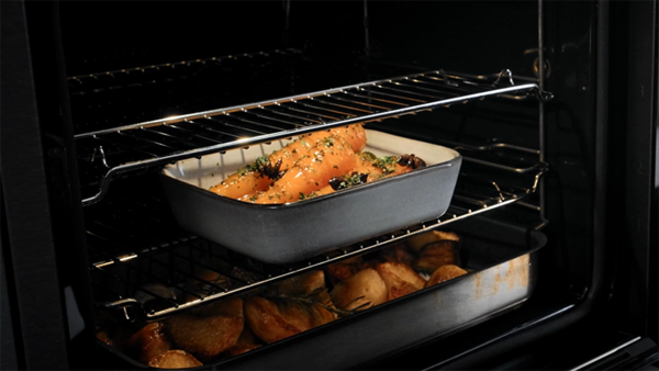 Glazed carrots cooking in oven