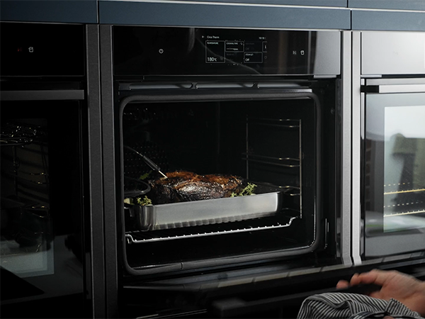 Food in oven with door down