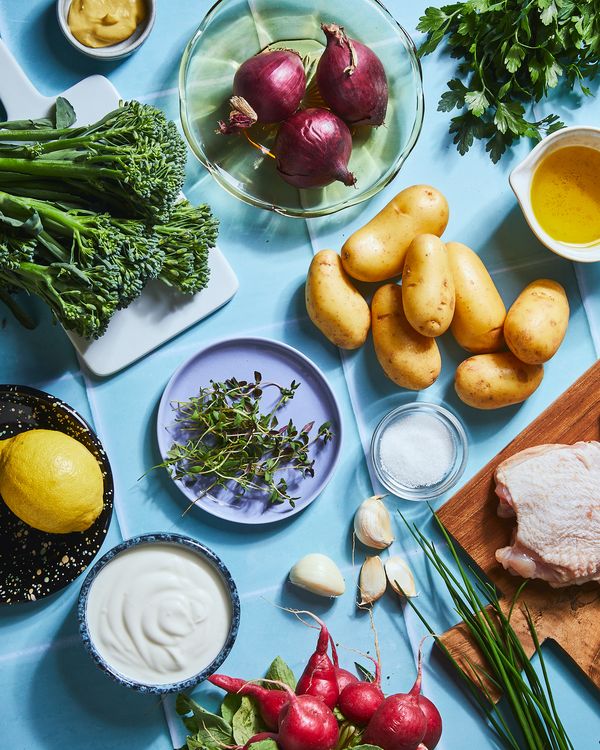 Ingredients for air fried lemon garlic chicken with vegetables