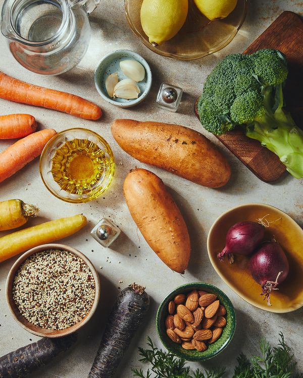 Ingredients for Buddha Bowl with air fried vegetables and quinoa