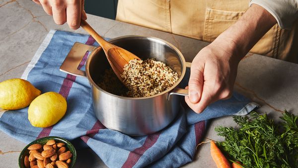 Loosening up cooked tri colored quinoa