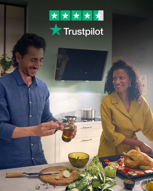 People cooking in kitchen with Trustpilot logo overlay