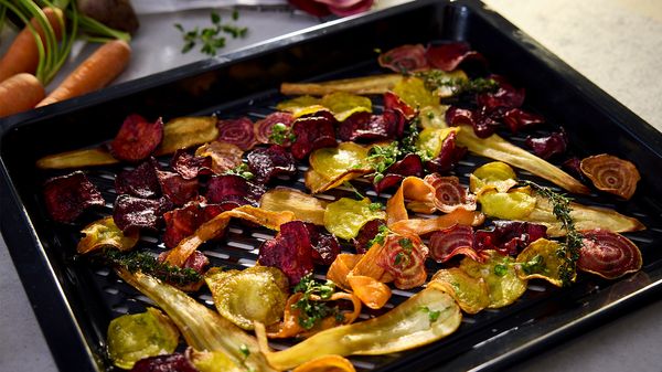 Fried vegetables on a tray