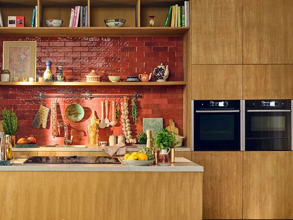 Contemporary Kitchen Design with red tiles
