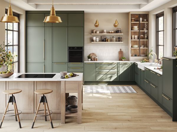 A stylish kitchen showcasing wooden cabinetry and a central kitchen island, perfect for meal preparation and gatherings.