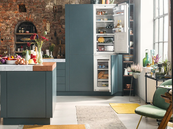 Free standing American Fridge Freezer in kitchen interrior