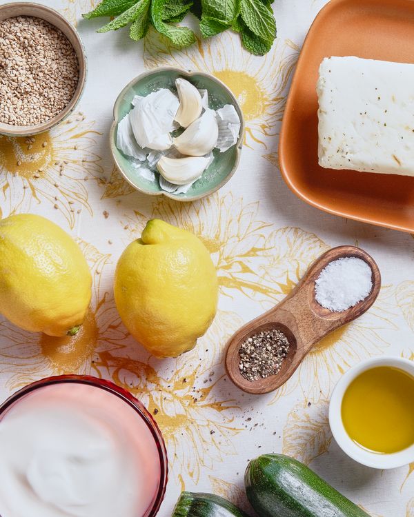 Halloumi Zucchini Skewers with Grilled Lemon Dip Recipe Card