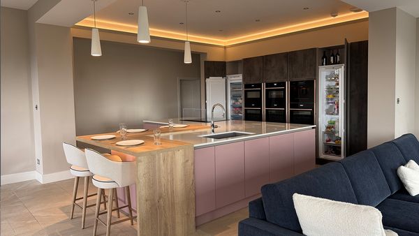 Large open plan room with kitchen and living area