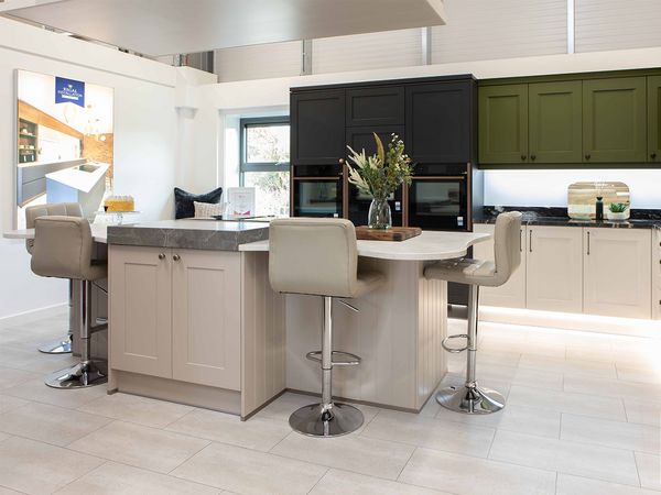 Light open and decorated kitchen showroom