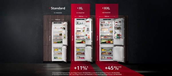 Image de comparaison entre un r&eacute;frig&eacute;rateur standard et un r&eacute;frig&eacute;rateur XL &eacute;quivaut &agrave; plus  