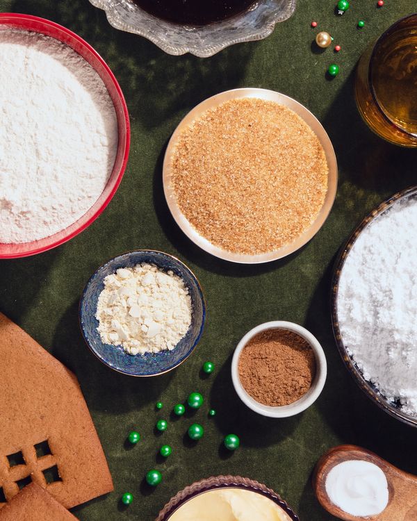 Ingredients for a festive gingerbread house.