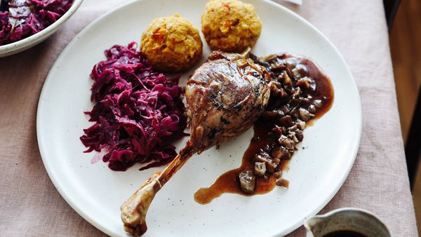 Hob cooked red cabbage and meat 