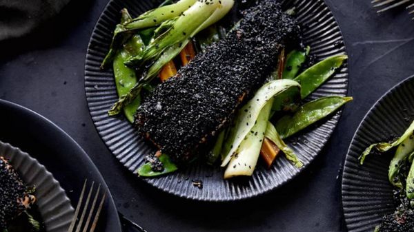 Black Sesame Salmon Recipe Completed Dish
