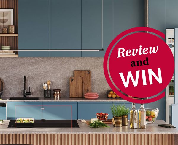 NEFF appliances in kitchen with review and win overlay