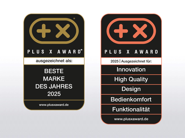 Plus X Award Siegel &bdquo;Beste Marke des Jahres 2025&ldquo; &ndash; ausgezeichnetes Design und Flex Design im Fokus.