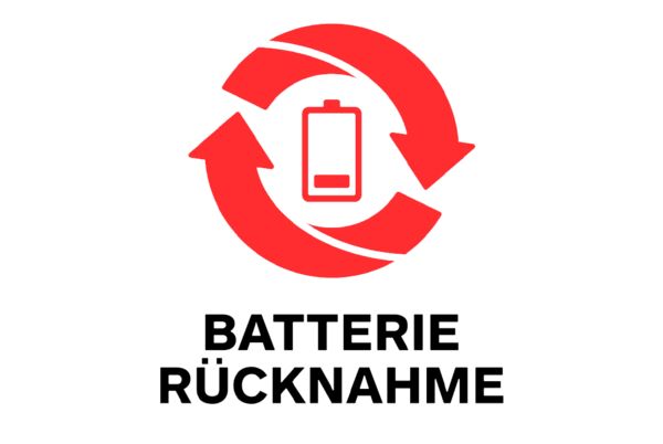 Rote kreisf&ouml;rmige Pfeile, die ein Batteriesymbol umgeben, mit dem Text &bdquo;Energy Efficient&ldquo; darunter.