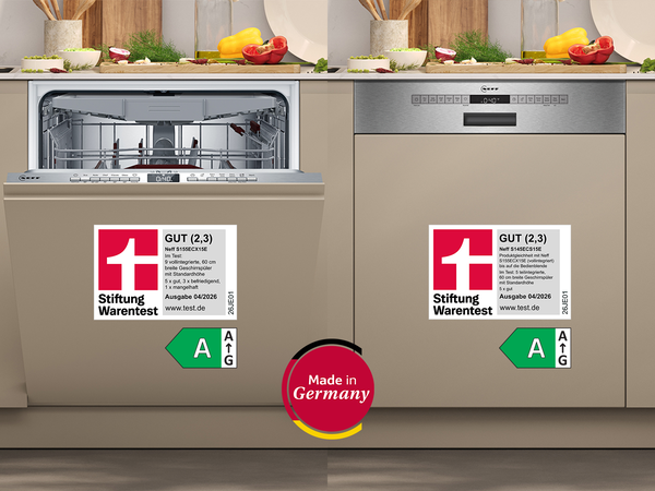 NEFF Geschirrsp&uuml;ler S155ECX15E und S145ECS15E im Geschirrsp&uuml;ler Test 2026 mit Bewertung GUT (2,3) bei Stiftung Warentest und Energieeffizienzklasse A