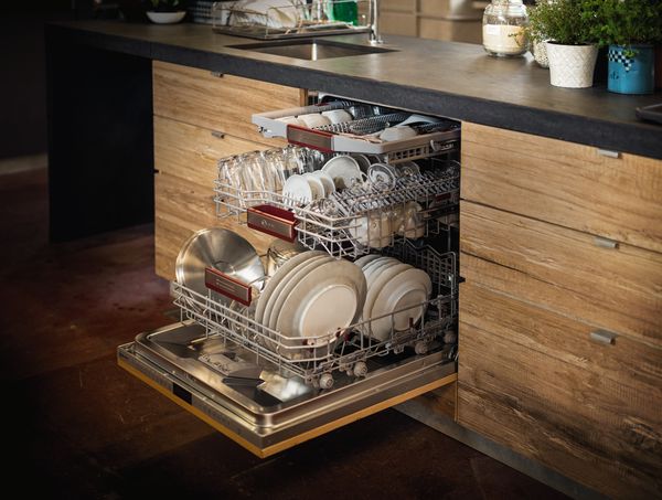 NEFF Integrated dishwasher in oak cabinets