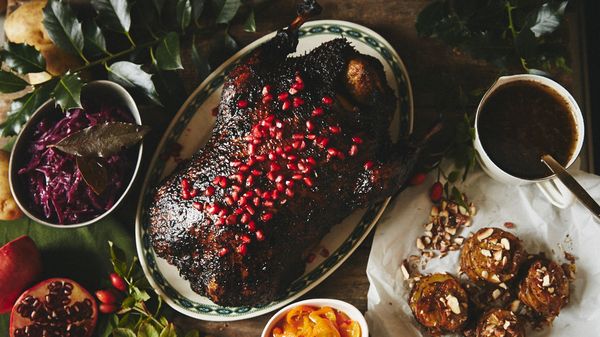 Roast duck with pomegranate sauce