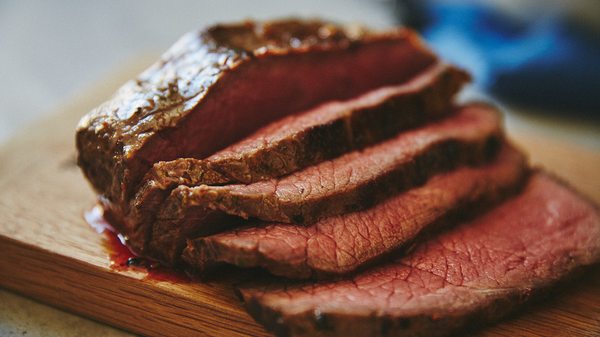 Cooked and sliced roast beef