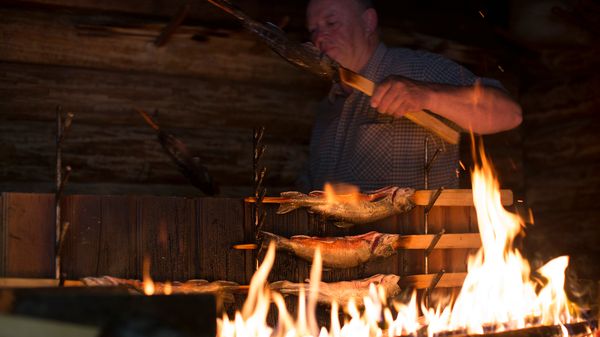 „Am besten schmeckt der Fisch gegrillt über schmalen Buchenholzscheiten am Lagerfeuer."