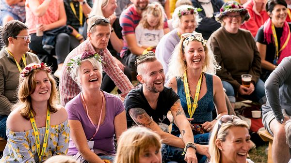 view from the stage of crowd at festival