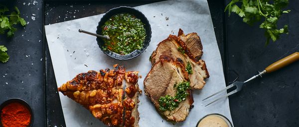 Rost Pork with Black Beer Sauce and Chimichurri