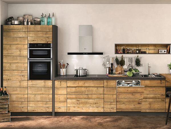 NEFF built-in appliances featured in oak kitchen