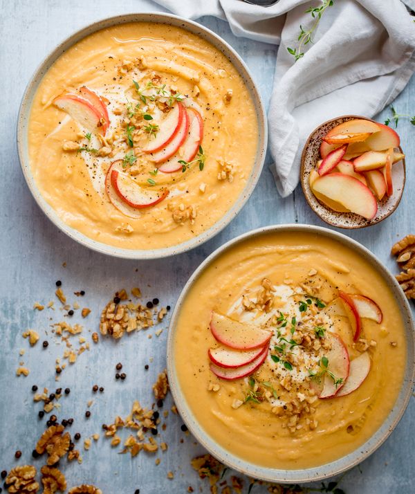 celeriac, apple and walnut soup