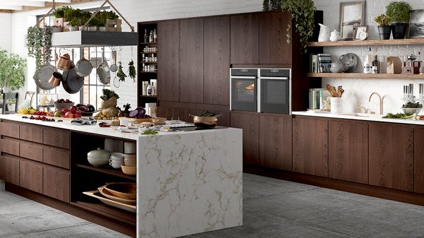 Oak and marble styled kitchen with NEFF N 90 built-in appliances