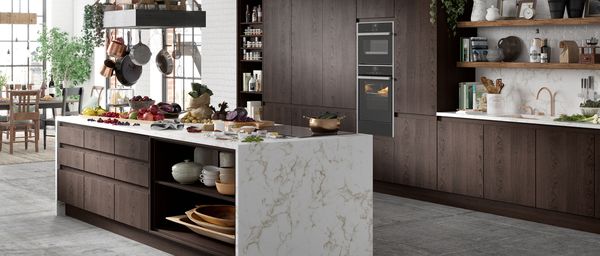Oak and marble styled kitchen featuring NEFF N 90 built-in appliance