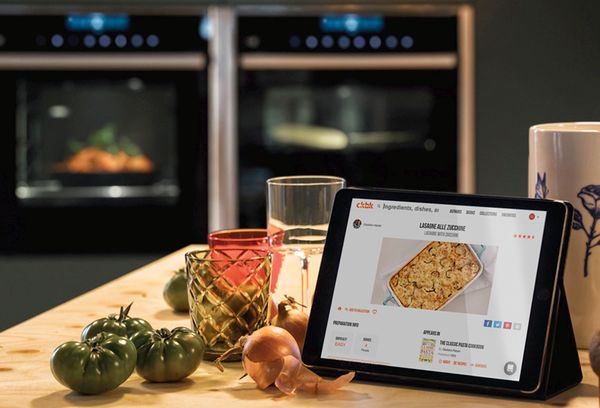 Tablet showing ckbk website on kitchen countertop